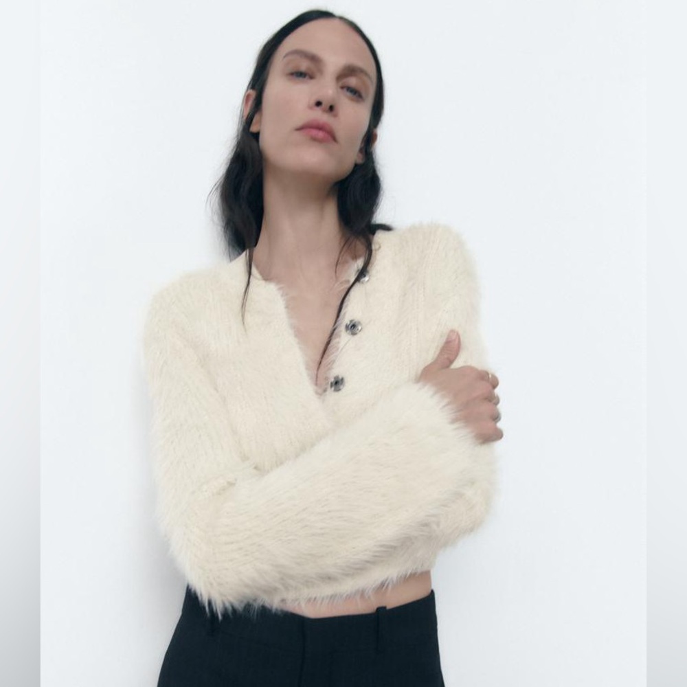 Zara fuzzy cream cardigan